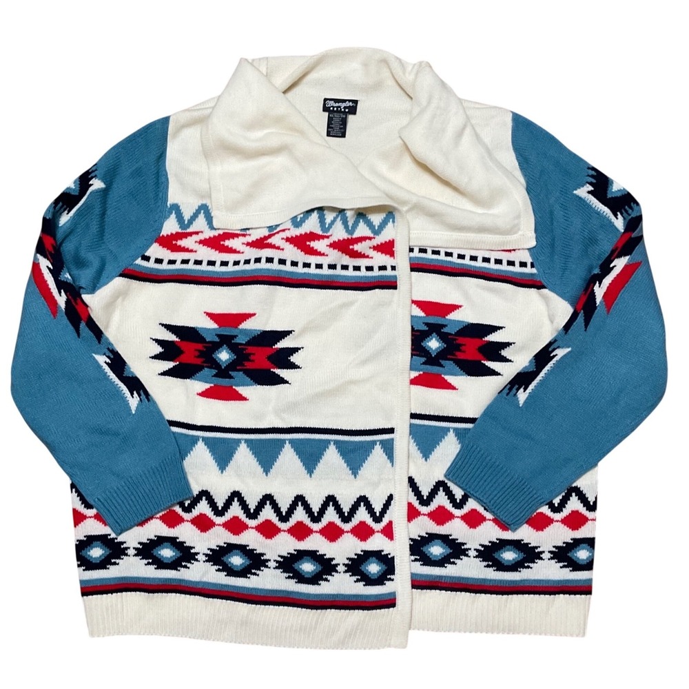 Wrangler Retro Womens XL Southwestern Aztec Knit Cardigan Sweater LWS317M Cream